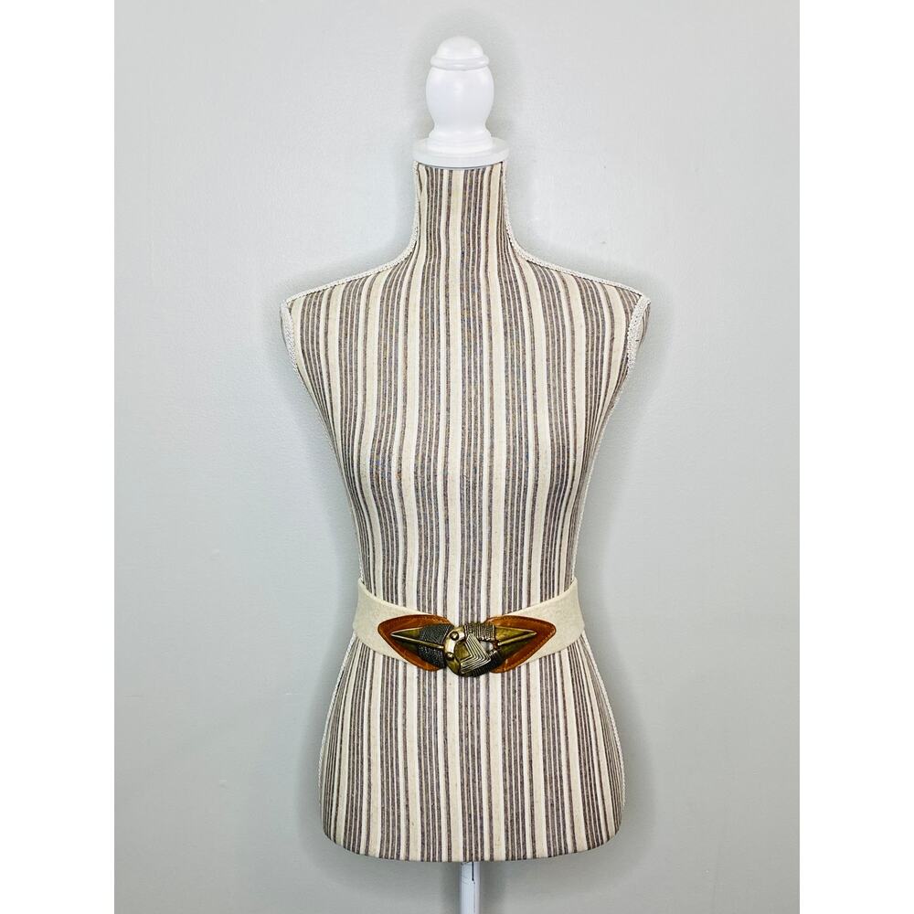 Vintage Metal Leather Arrow Head Belt Elastic Size XL Art to Wear Boho Western